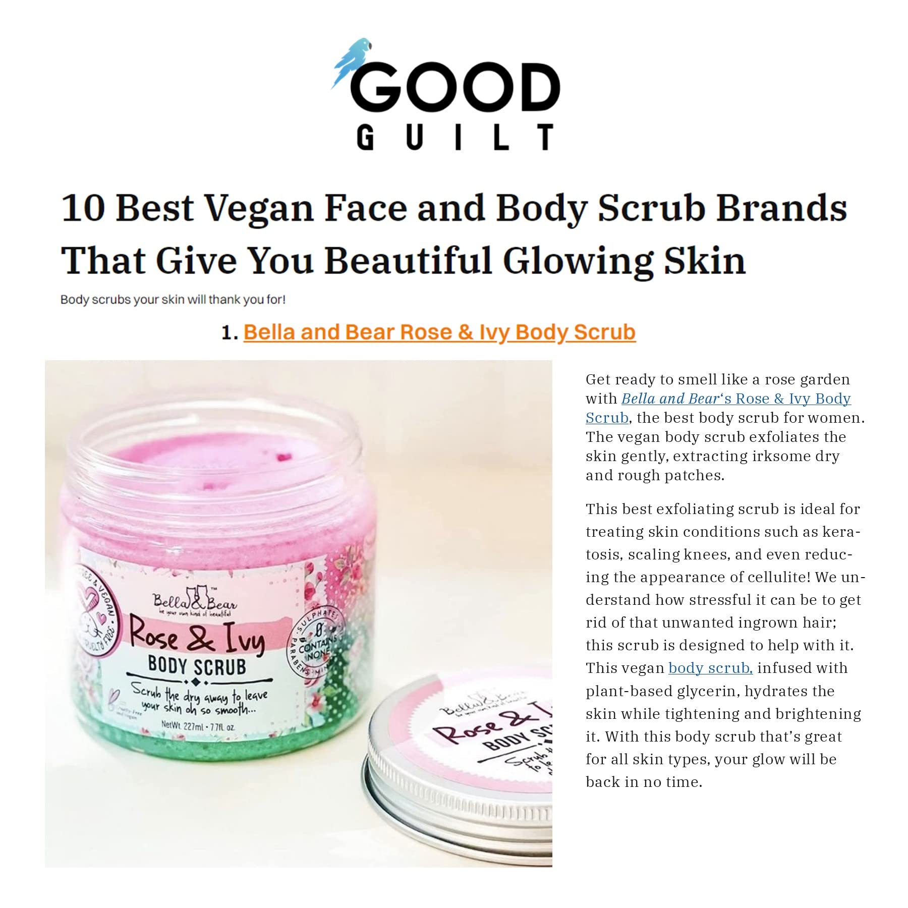 Bella & Bear Rose & Ivy Body Scrub - Vegan & Cruelty-Free Oil-Free Exfoliator | Polish Your Skin to Perfection | 6.7oz of Floral Bliss for All Women
